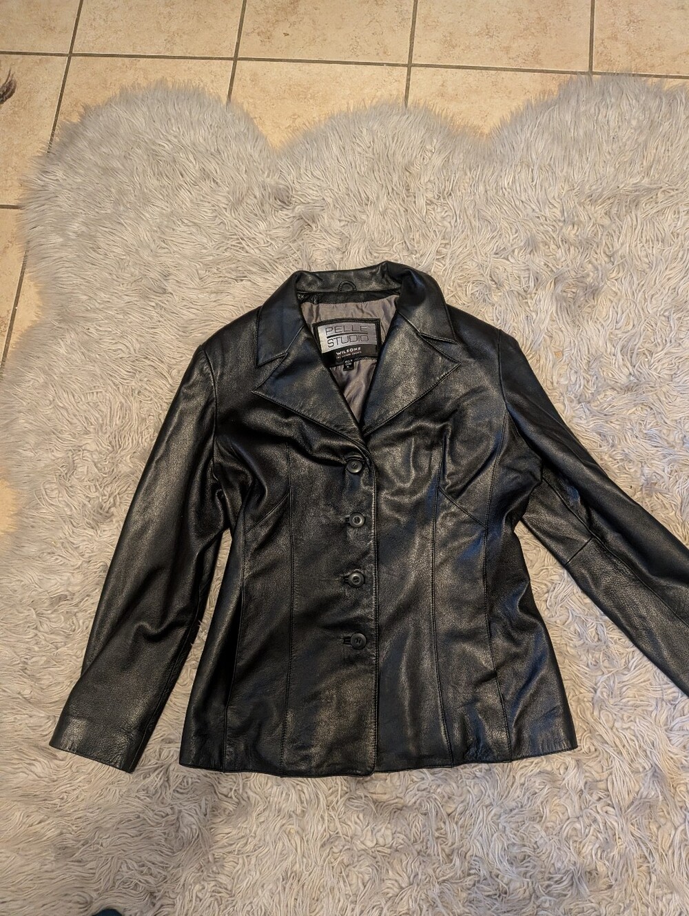 Vintage Wilsons Leather Pelle Studio Black Soft Leather Button-Front Jacket